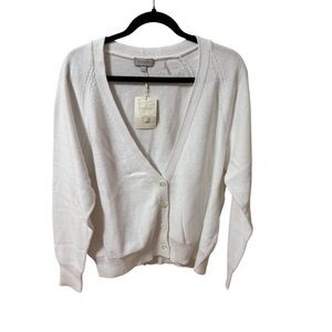 NEW Kinross 100% Cotton Knit White  4 Button Cardigan- XL-NWT